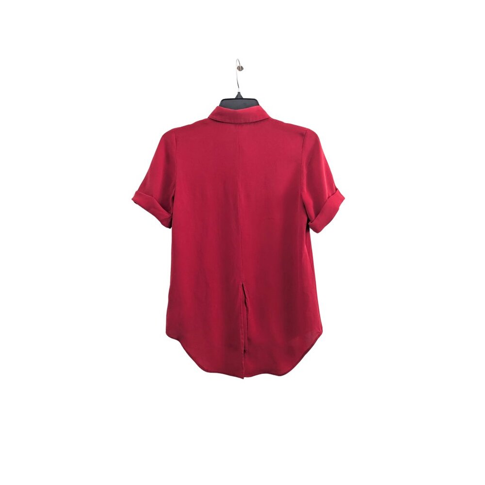 Theory Red 100% Silk Button Front Blouse Petite Short Sleeve - Picture 3 of 7